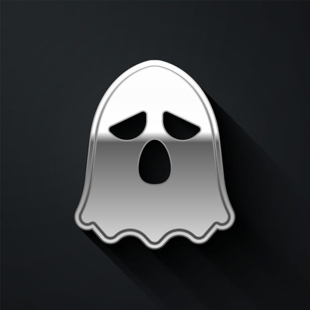 Silver Ghost icon isolated on black background. Happy Halloween party. Long shadow style. Vectorのイラスト素材