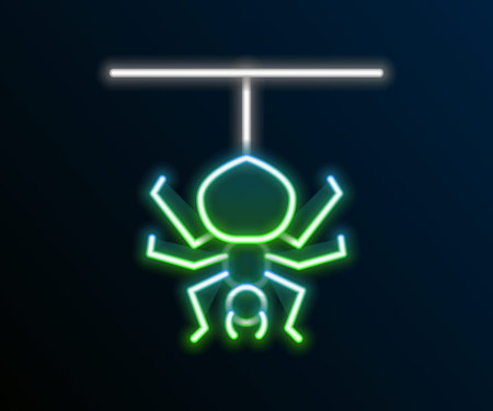 Glowing neon line Spider icon isolated on black background. Happy Halloween party. Colorful outline concept. Vectorのイラスト素材