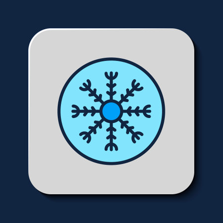 Filled outline Snowflake icon isolated on blue background. Vectorのイラスト素材