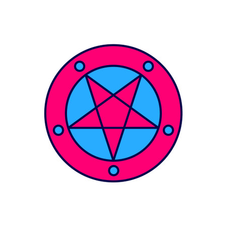 Filled outline Pentagram in a circle icon isolated on white background. Magic occult star symbol....