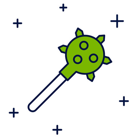 Filled outline Medieval chained mace ball icon isolated on white background. Morgenstern medieval weapon or mace with spikes. Vectorのイラスト素材