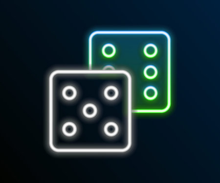 Glowing neon line Game dice icon isolated on black background. Casino gambling. Colorful outline concept. Vectorのイラスト素材