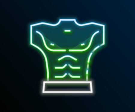 Glowing neon line Bodybuilder showing his muscles icon isolated on black background. Fit fitness strength health hobby concept. Colorful outline concept. Vectorのイラスト素材