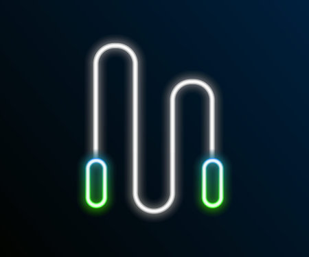 Glowing neon line Jump rope icon isolated on black background. Skipping rope. Sport equipment. Colorful outline concept. Vectorのイラスト素材