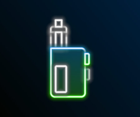 Glowing neon line Vape mod device icon isolated on black background. Vape smoking tool. Vaporizer Device. Colorful outline concept. Vectorのイラスト素材