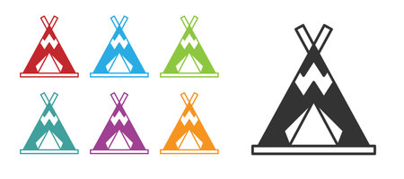 Black Traditional indian teepee or wigwam icon isolated on white background. Indian tent. Set icons colorful. Vectorのイラスト素材