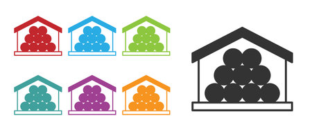 Black Wooden logs icon isolated on white background. Stack of firewood. Set icons colorful. Vectorのイラスト素材