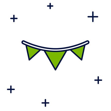 Filled outline Carnival garland with flags icon isolated on white background. Party pennants for birthday celebration, festival decoration. Vectorのイラスト素材