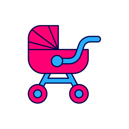 Filled outline Baby stroller icon isolated on white background. Baby carriage, buggy, pram, stroller, wheel. Vectorのイラスト素材