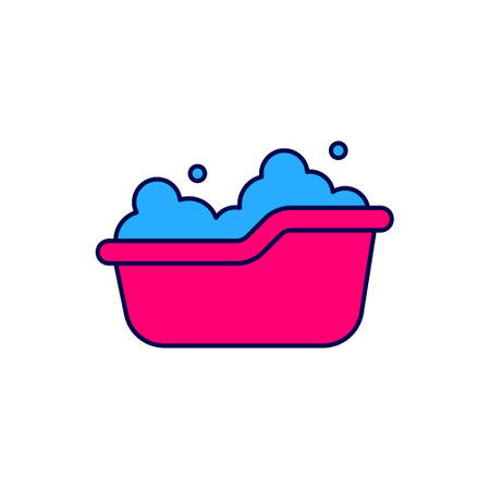 Filled outline Baby bathtub with foam bubbles inside icon isolated on white background. Vectorのイラスト素材