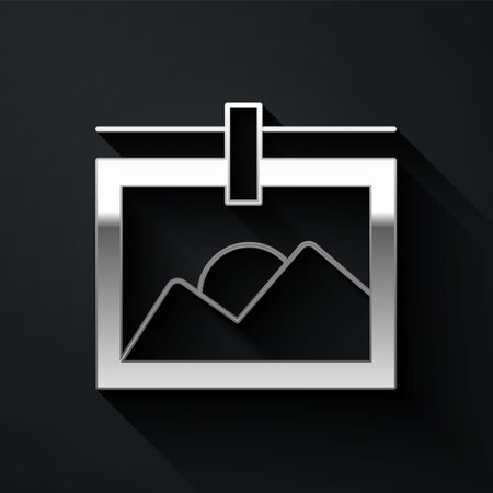 Silver Photo frame icon isolated on black background. Vintage empty photos frame. Long shadow style. Vectorのイラスト素材