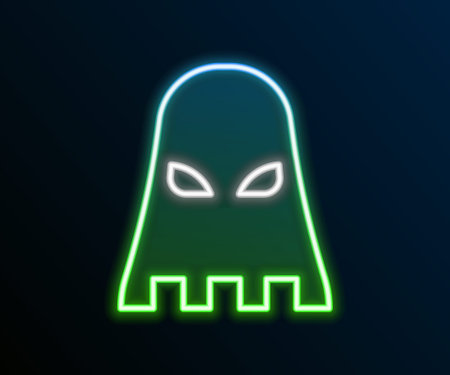 Glowing neon line Executioner mask icon isolated on black background. Hangman, torturer, executor, tormentor, butcher, headsman icon. Colorful outline concept. Vectorのイラスト素材