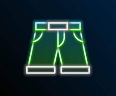 Glowing neon line Short or pants icon isolated on black background. Colorful outline concept. Vectorのイラスト素材