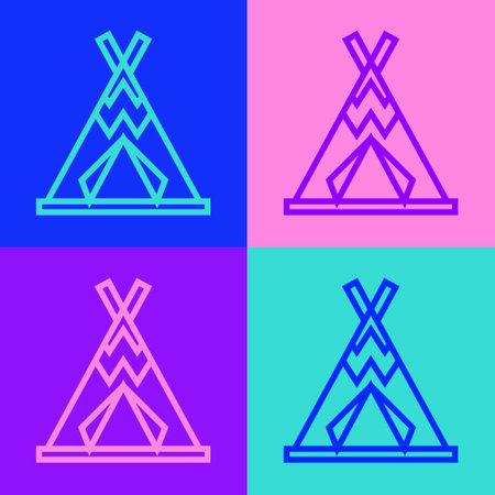 Pop art line Traditional indian teepee or wigwam icon isolated on color background. Indian tent. Vectorのイラスト素材