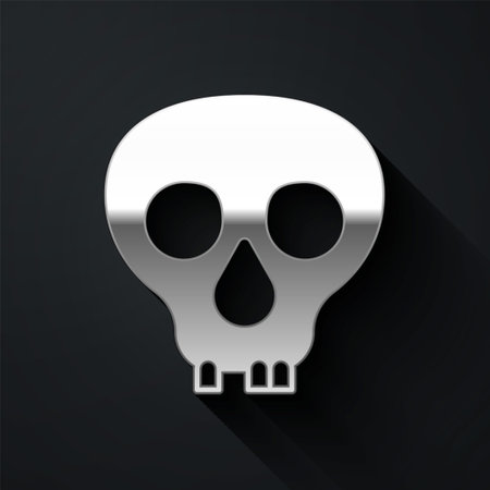 Silver Skull icon isolated on black background. Happy Halloween party. Long shadow style. Vectorのイラスト素材