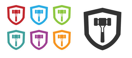 Black Auction hammer icon isolated on white background. Gavel - hammer of judge or auctioneer. Bidding process, deal done. Auction bidding. Set icons colorful. Vectorのイラスト素材