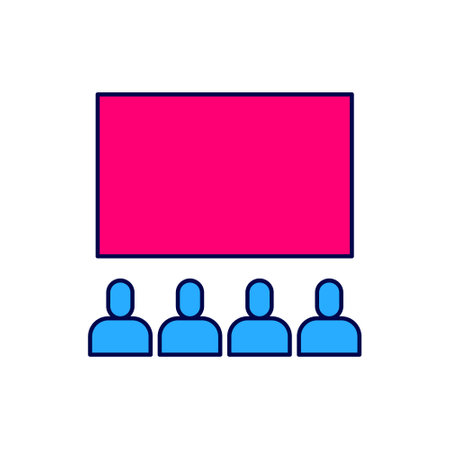 Filled outline Cinema auditorium with screen icon isolated on white background. Vectorのイラスト素材