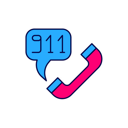 Filled outline Telephone with emergency call 911 icon isolated on white background. Police,...