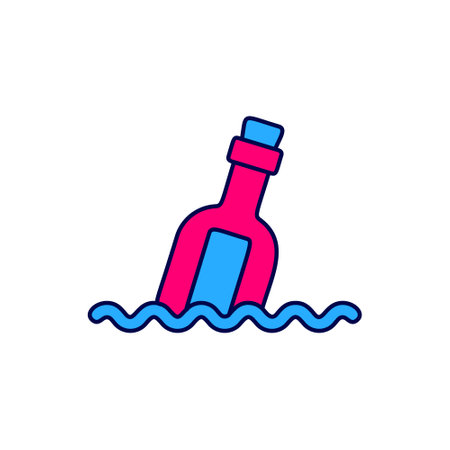 Filled outline Glass bottle with a message in water icon isolated on white background. Letter in the bottle. Pirates symbol. Vectorのイラスト素材