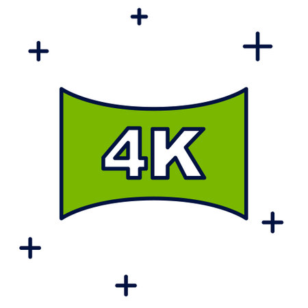 Filled outline Screen tv with 4k Ultra HD video technology icon isolated on white background. Vectorのイラスト素材