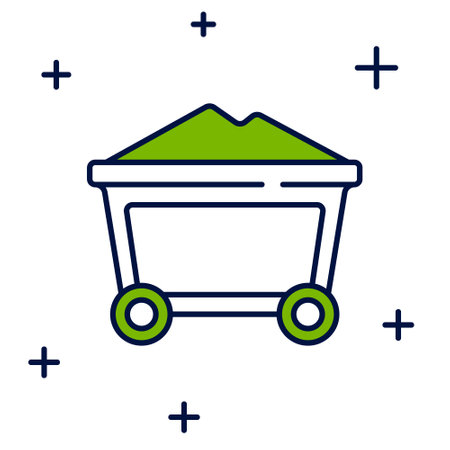 Filled outline Mine coal trolley icon isolated on white background. Vectorのイラスト素材
