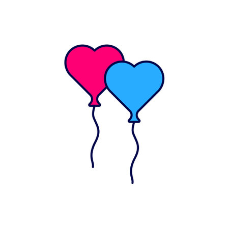 Filled outline Balloons in form of heart with ribbon icon isolated on white background. Valentines day. Vectorのイラスト素材