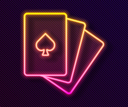 Glowing neon line Deck of playing cards icon isolated on black background. Casino gambling. Vectorのイラスト素材
