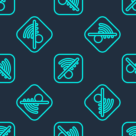 Green line No Wi-Fi wireless internet network symbol icon isolated seamless pattern on blue background. Vectorのイラスト素材