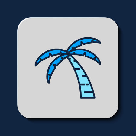 Filled outline Tropical palm tree icon isolated on blue background. Coconut palm tree. Vectorのイラスト素材