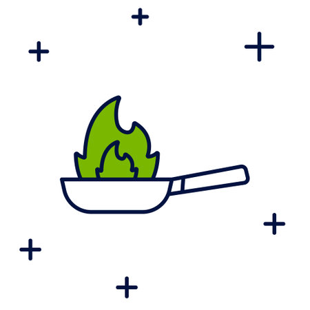 Filled outline Pan with fire icon isolated on white background. Vectorのイラスト素材