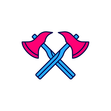 Filled outline Firefighter axe icon isolated on white background. Fire axe. Vectorのイラスト素材