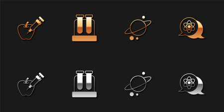 Set Genetically modified apple, Test tube, Planet Saturn and Atom icon. Vectorのイラスト素材