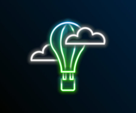 Glowing neon line Hot air balloon icon isolated on black background. Air transport for travel. Colorful outline concept. Vectorのイラスト素材