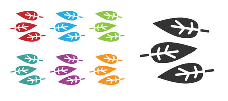 Black Leaf icon isolated on white background. Leaves sign. Fresh natural product symbol. Set icons colorful. Vectorのイラスト素材