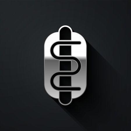 Silver Hotdog sandwich icon isolated on black background. Sausage icon. Fast food sign. Long shadow style. Vectorのイラスト素材
