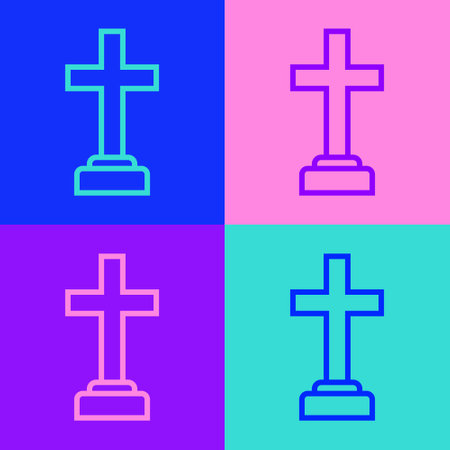 Pop art line Man graves funeral sorrow icon isolated on color background. The emotion of grief, sadness, sorrow, death. Vectorのイラスト素材