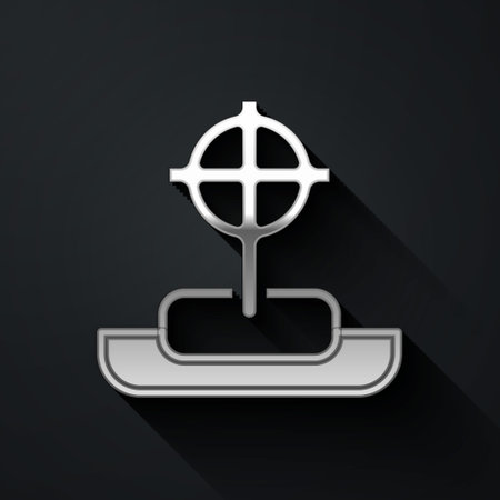 Silver Tombstone with cross icon isolated on black background. Grave icon. Happy Halloween party. Long shadow style. Vectorのイラスト素材