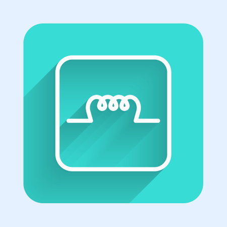 White line Inductor in electronic circuit icon isolated with long shadow background. Green square button. Vectorのイラスト素材