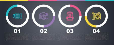 Set line Camera photo lens, Photo camera, and . Business infographic template. Vectorのイラスト素材