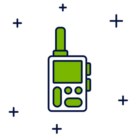 Filled outline Walkie talkie icon isolated on white background. Portable radio transmitter icon. Radio transceiver sign. Vectorのイラスト素材