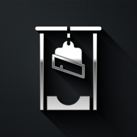 Silver Guillotine medieval execution icon isolated on black background. Long shadow style. Vectorのイラスト素材