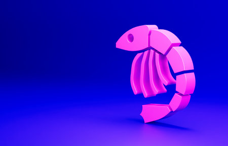 Pink Shrimp icon isolated on blue background. Minimalism concept. 3D render illustrationの写真素材