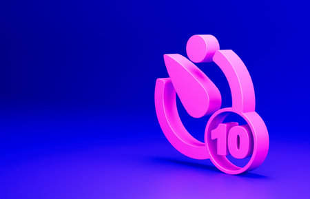 Pink Camera timer icon isolated on blue background. Photo exposure. Stopwatch timer 10 seconds. Minimalism concept. 3D render illustrationの写真素材