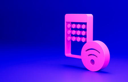 Pink Air humidifier icon isolated on blue background. Portable electric home appliance, home air purification and humidification. Minimalism concept. 3D render illustrationの写真素材