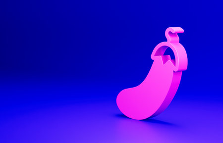 Pink Eggplant icon isolated on blue background. Minimalism concept. 3D render illustrationの写真素材