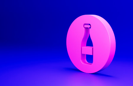 Pink Bottle icon isolated on blue background. Minimalism concept. 3D render illustrationの写真素材