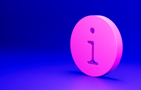 Pink Information icon isolated on blue background. Minimalism concept. 3D render illustrationの写真素材