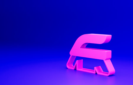 Pink Brush for cleaning icon isolated on blue background. Cleaning service concept. Minimalism concept. 3D render illustrationの写真素材