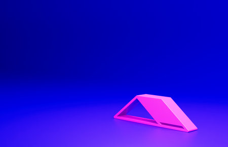 Pink Skate park icon isolated on blue background. Set of ramp, roller, stairs for a skatepark. Extreme sport. Minimalism concept. 3D render illustrationの写真素材