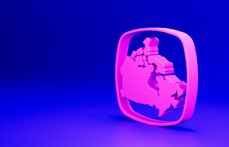 Pink Canada map icon isolated on blue background. Minimalism concept. 3D render illustrationの写真素材